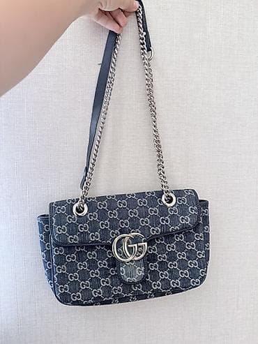 acne studio: Сумка Gucci GG Marmont Small из денима - Материал: плотный синий — 1