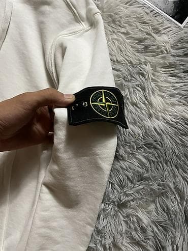 Толстовки: Худи на молнии Stone Island, белое - Классический крой с капюшоном на — 4