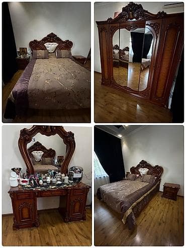 Спальный гарнитур в классическом стиле с резным массивом древесины и