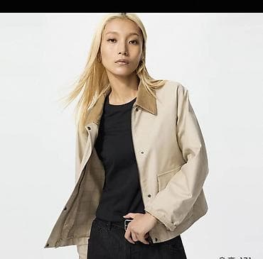 Uniqlo оригинал Короткая бежево‑песочная куртка с контрастным — 2