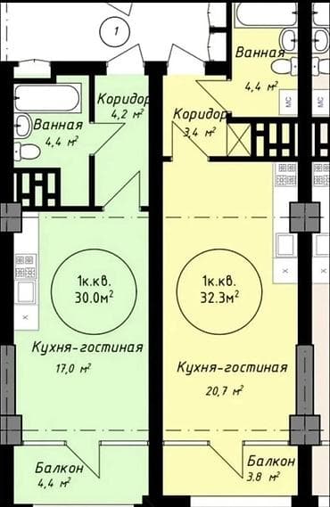 квартира ош сниму: 1 комната, 30 м², Элитка, 13 этаж, Готовая ПСО (под самоотделку) — 1