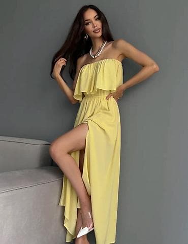 открытые плечи: Элегантное желтое макси-платье с открытыми плечами, идеально — 9