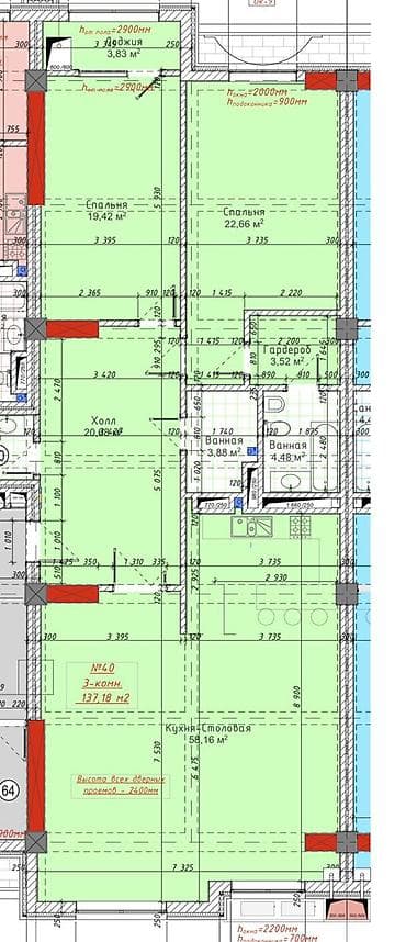 Квартиры: 3 комнаты, 137 м², Элитка, 10 этаж, Готовая ПСО (под самоотделку) — 5