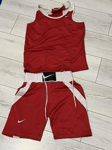 18 одежда: Спортивный комплект Nike (майка + шорты), красный с белыми вставками — 1
