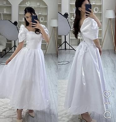 Женская одежда: Белое платье в стиле «modern romantic» - Силуэт: приталенный лиф с — 1