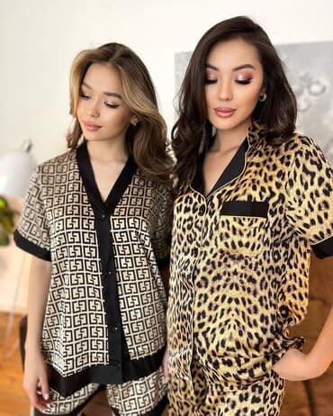 белая ночная сорочка: Пижама, Атлас, На пуговицах, XS, XL, L — 5