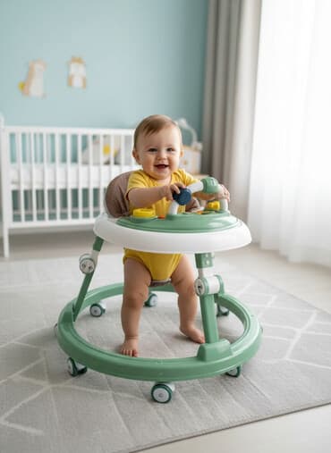 фура детская игрушка: Ходунки для малыша - Цвет: зелёный/белый, сиденье коричневое - Мягкое — 1