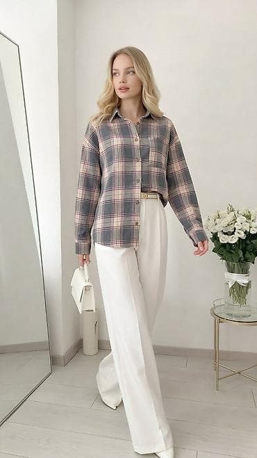 женские рубашки в клетку: Рубашка женская в клетку - Размер: 42–44 - Состав ткани: хлопок 50% — 2