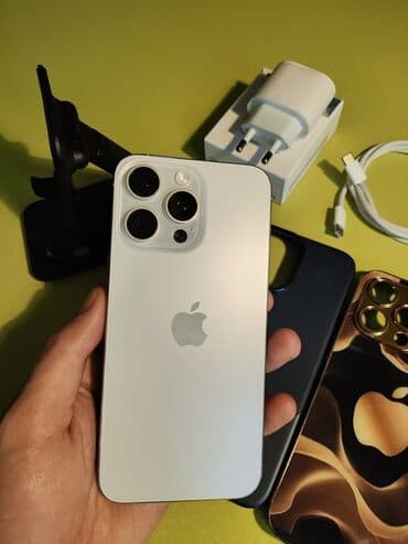 BYD: IPhone 15 Pro Max, Б/у, 256 ГБ, Белый, Зарядное устройство, 81 % — 6