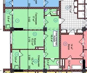 локал: 2 комнаты, 75 м², Манас-Ата мкр., Элитка, 9 этаж, ПСО (под самоотделку) — 4
