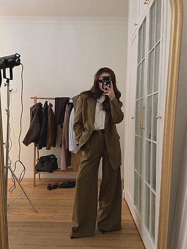 Женский костюм-двойка в винтажном стиле - Цвет: оливково‑коричневый с — 2