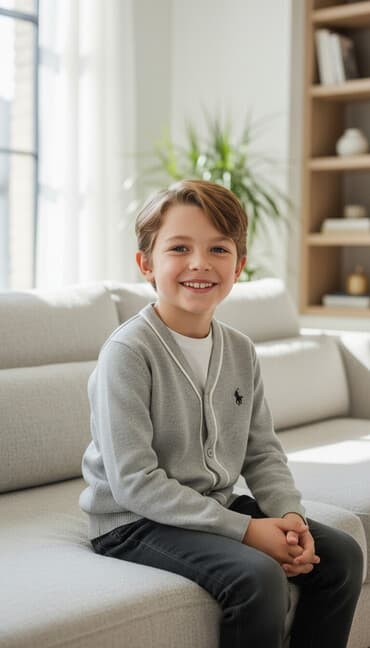 белый платья для девочек: Серый детский кардиган с длинными рукавами, выполненный из трикотажа — 1