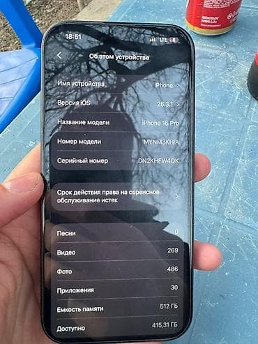 Apple iPhone: IPhone 16 Pro, Б/у, 512 ГБ, Графит, Чехол, 89 % — 4