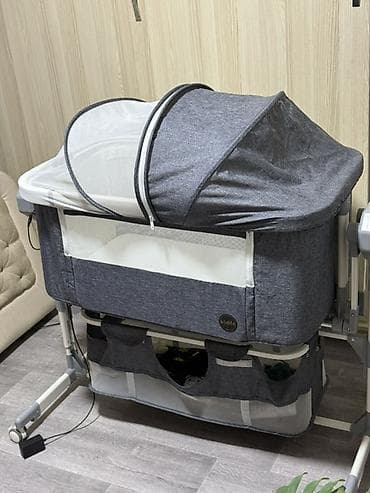 Стульчики для кормления: Детская приставная кроватка, С колесиками, цвет - Серый — 2