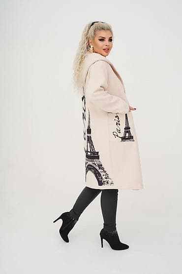 пальто с капюшоном: Женское пальто с капюшоном и декоративным принтом - Прямой силуэт — 6