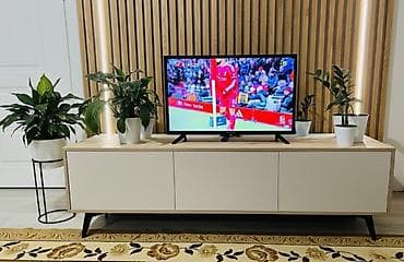 Телевизордун шкаф жана стенди, Полго орнотулма, ЛДСП, түсү - Саргыч боз — 4