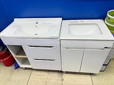 на колёсах: Тумба для ванны, С раковиной, Другой материал, цвет - Белый — 1