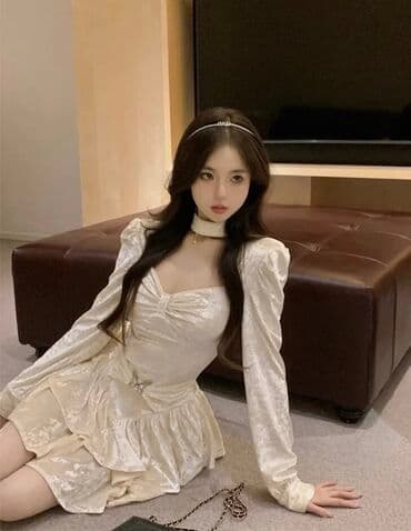 Женская обувь: Вечернее платье, А-силуэт, Короткая модель, Бархат, С рукавами, Открытая спина, S, M — 2