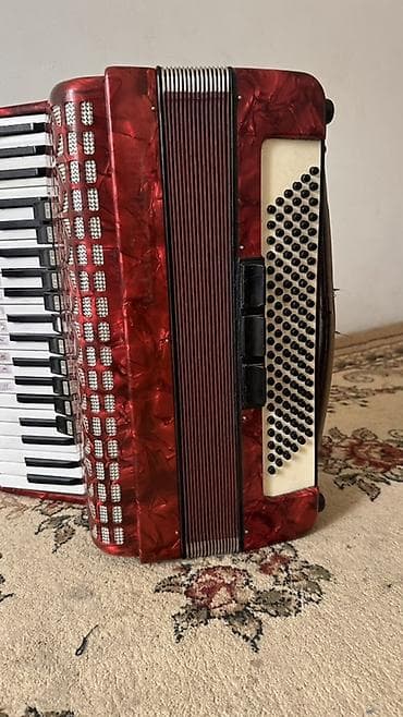 Пианино, фортепиано: Аккордеон клавишный, корпус в красном перламутровом цвете. Основные — 1