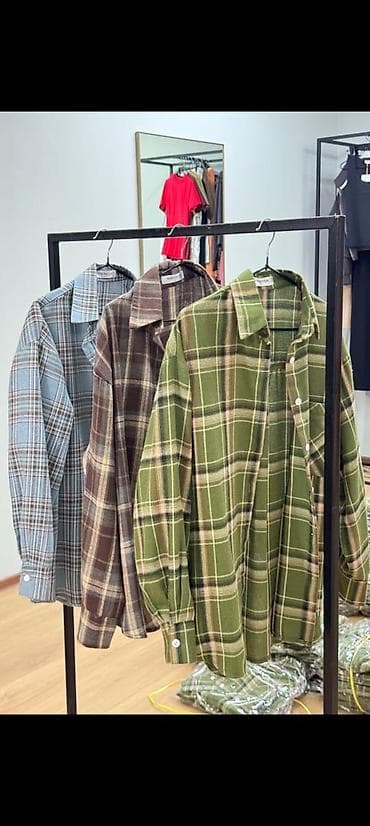 рубашка с поцелуями: Рубашка, Классическая модель, Оверсайз, В клетку, Made in KG — 5