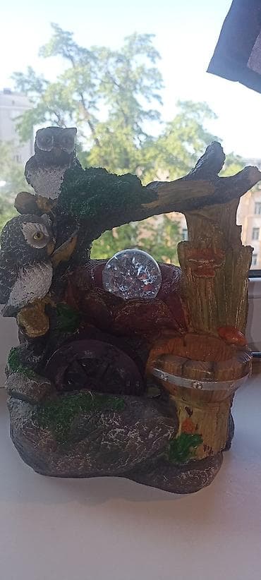 Настольный декоративный фонтан «Совы у водопада» Высота 27 см