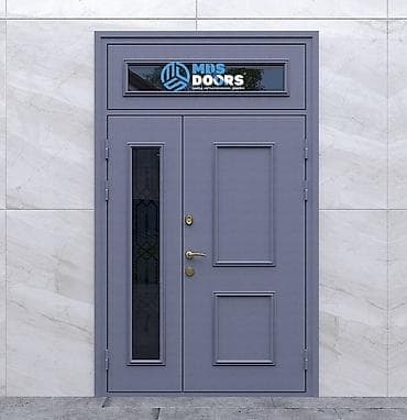 витражные двери: Двери для домов и квартир, Металлическая, Двухстворчатая, Витражная, цвет - Серый — 1