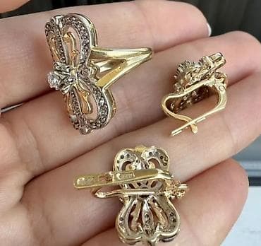 золотые изделия ссср: Набор украшений, Проба 585, Б/у, Цвет металла: Желтый, Парный набор — 6