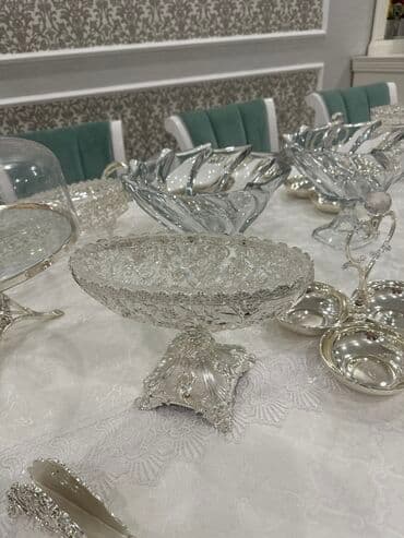 мельхиоровый набор: Распродаю Набор мельхиоровой посуды -дёшево 1.ваза для фруктов -2 шт — 3