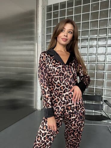 джинсова сорочка: Пижама, Шелк, Турция, Леопардовый принт, XS, S, M — 2