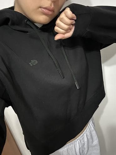 Укороченное худи Lacoste оригинал, размер L, черный, с 2 потайными — 1