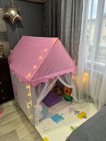 дом переносной: Палатка домик, с трех лет (каркас трубки пластик) в подарок гирлянда — 8