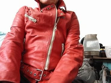 красный костюм: Куртка МОТОБАЙК кожа натуральная производство Италии — 1