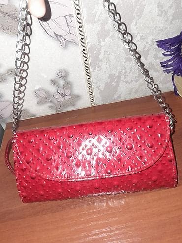 leather country: Красная вечерняя сумка-клатч на цепочке - Форма: продолговатый — 2