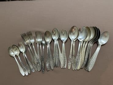 хрустальные посуды: Мельхиоровые столовые приборы «Огонёк»: Ложки столовые 12 штук, Ложки — 2