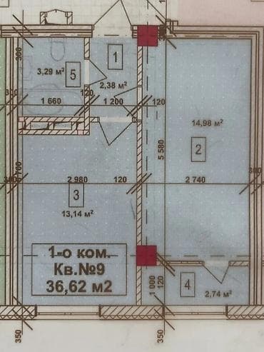 2 room flat: 1 комната, 37 м², Индивидуалка, 3 этаж, Готовая ПСО (под самоотделку) — 3