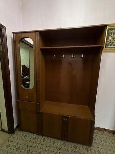 скамейка для прихожей: Гарнитур для прихожей, Б/у, Зеркало, ДСП, Самовывоз, цвет - Коричневый — 3