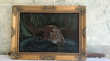 Картина «Ягуар у воды» в богатом резном багете. - Жанр: анималистика