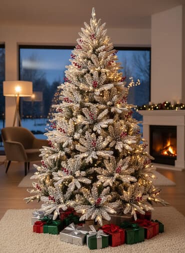 сучкорезы для обрезки деревьев: Искусственная новогодняя ель со снегом, шишками и красными ягодами - — 1