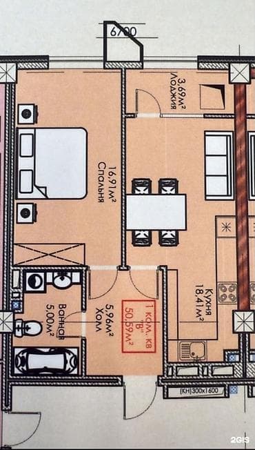 Батирлер: 1 бөлмө, 51 м², Бөкөнбаев/Үметалиев Элитка, 11 кабат, ПСО (өз алдынча бүтүрүү) — 2