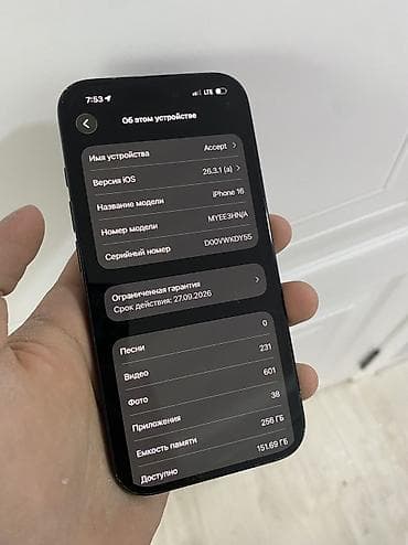 iphone 6 j: IPhone 16, Б/у, 256 ГБ, Black Titanium, 96 % — 2