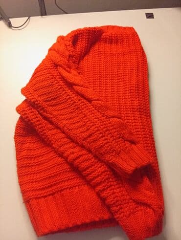вязанный жилет: Тёплый вязаный свитер насыщенный оранжевый на 10-12 лет особенно — 3