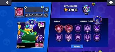 Игровой аккаунт Brawl Stars Основное: - Путь к славе: 37 013 - Ранг