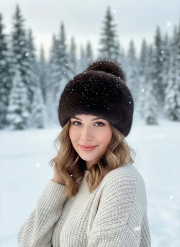 спортивные костюмы женские больших размеров: Шапка, Норка, Зима, С помпоном — 1