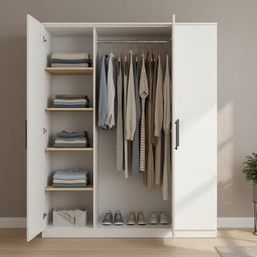 металлические шкафы для одежды: Шкаф 4 двери для хранения одежды с полками и штангой, белый — 1