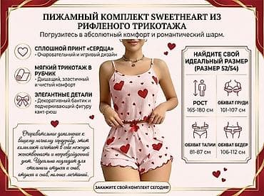 Пижамный комплект Sweetheart из рифленого трикотажа + подарок складная