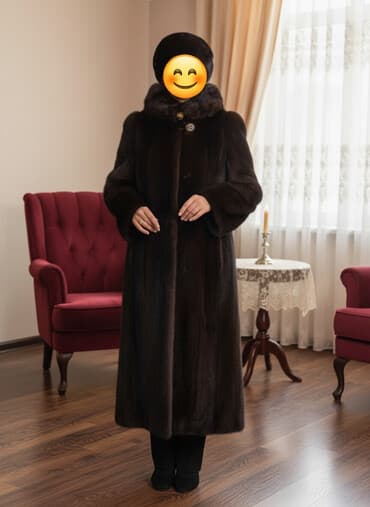 Шуба, Норка, Длинная модель, С капюшоном, XL
