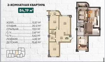 продажа квартир в жалалабаде: 2 комнаты, 85 м², Элитка, 8 этаж, Готовая ПСО (под самоотделку) — 3