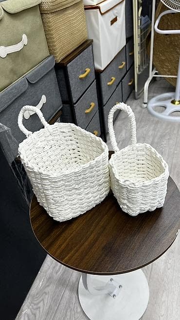 Набор плетёных корзин с ручками, 2 штуки, цвет белый. - Форма lalafo.kg да Набор плетёных корзин с ручками, 2 штуки, цвет белый. - Форма