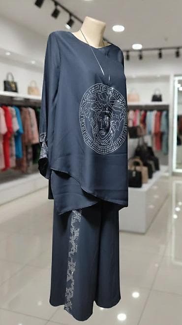 двойка женский: Женский комплект из двух предметов: свободная блуза + широкие брюки — 3