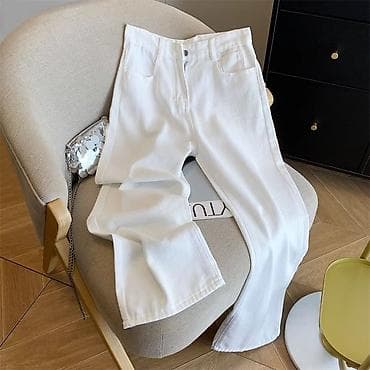 Головные уборы: Белые джинсы прямого кроя - Цвет: белый - Посадка: средняя - — 1